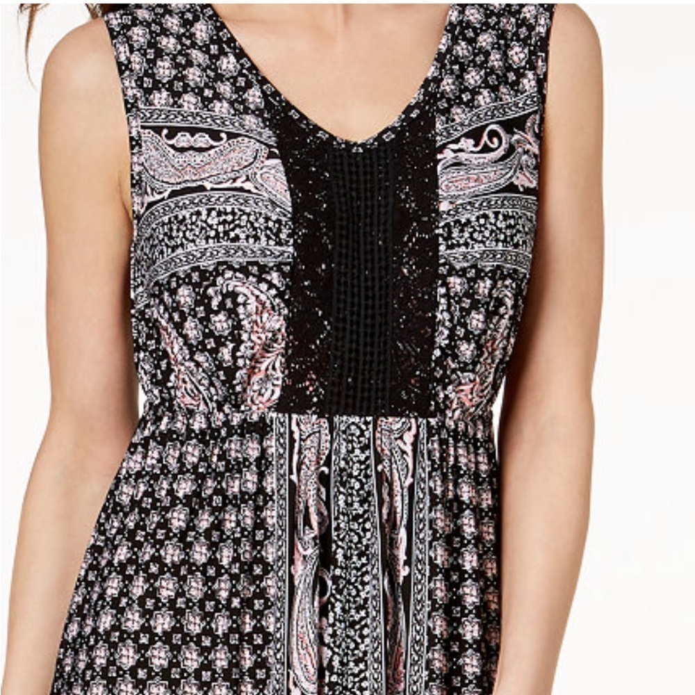 NWT Style & Co Macy's Maxi Dress Crochet V-neck Black Pink XS Tank Sleeveless - Picture 6 of 14
